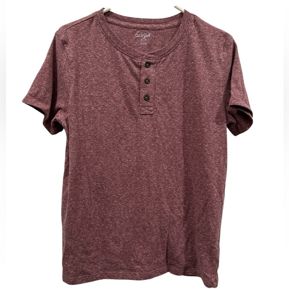 Cat & Jack Short Sleeve Henley Shirt - Burgundy